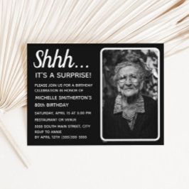 Black White Women's Surprise 80 Birthday Photo Inbjudan Vykort