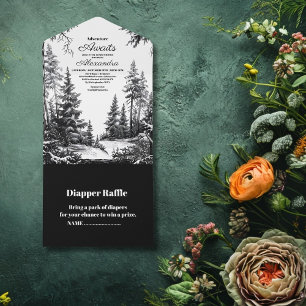 Black White Woodland Äventyr Baby Shower