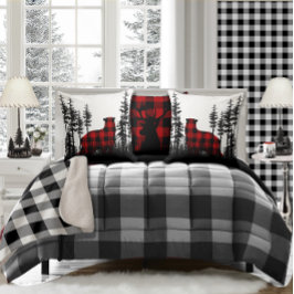 Black & White Woodland Forest Buffalo Play Bear Kudde