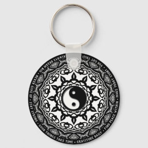 Black White Yin Yang Mandala Daily Reminder Ord Nyckelring