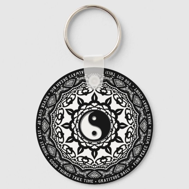 Black White Yin Yang Mandala Daily Reminder Ord Nyckelring (Baksida)