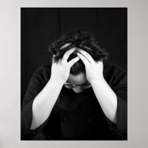 Black & White Young Man Head i Händer 16 x 20