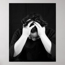 Black & White Young Man Head i Händer 16 x 20 Poster