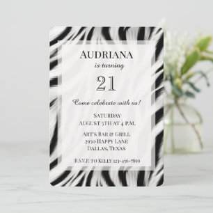 Black White Zebra Animal Print Birthday Inbjudningar