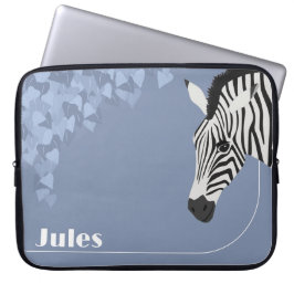 Black White Zebra Blue Ivy lägg till Namn Laptop Fodral