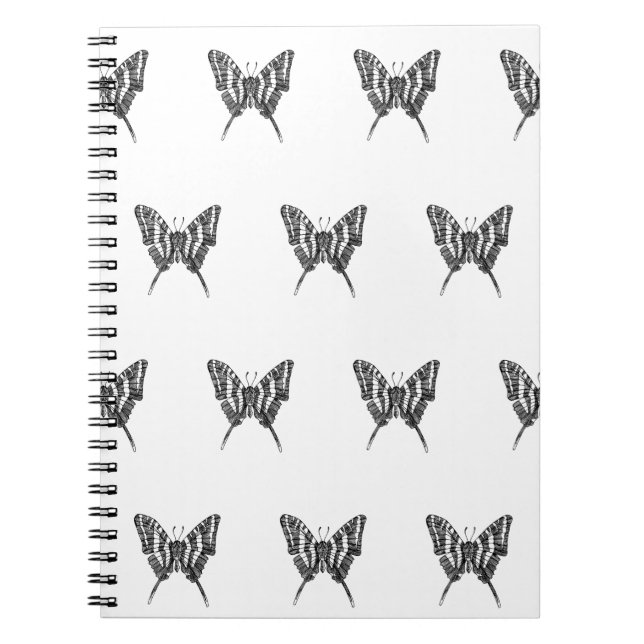 Black & White Zebra Butterfly Bläck Teckning Mönst Anteckningsbok (Framsidan)