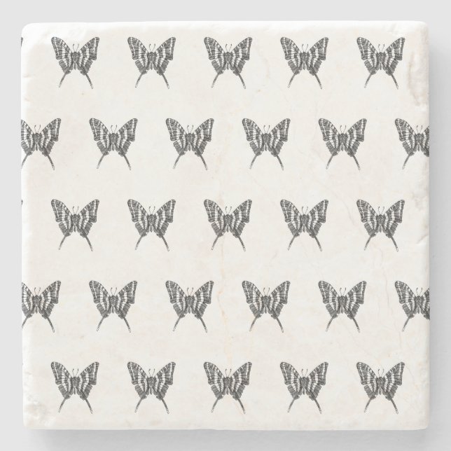 Black & White Zebra Butterfly Bläck Teckning Mönst Stenunderlägg (Framsidan)