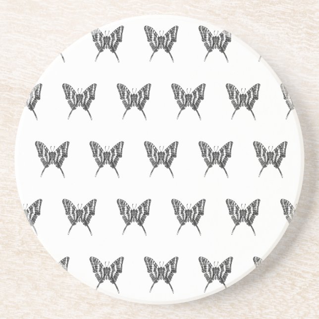 Black & White Zebra Butterfly Bläck Teckning Mönst Underlägg (Framsidan)