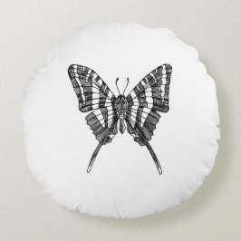 Black & White Zebra Butterfly Bläck Teckning Rund Kudde