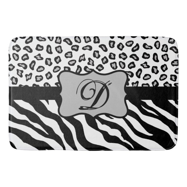 Black White Zebra Leopard Skin Monogram Badrumsmatta (Framsidan)