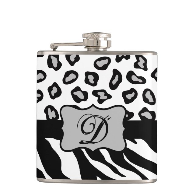 Black White Zebra Leopard Skin Monogram Fickplunta (Framsidan)