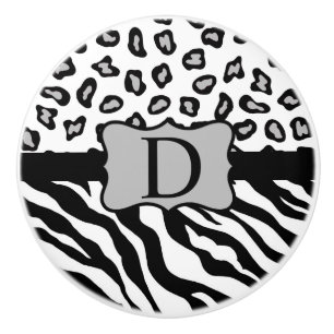 Black White Zebra Leopard Skin Monogram Knopp