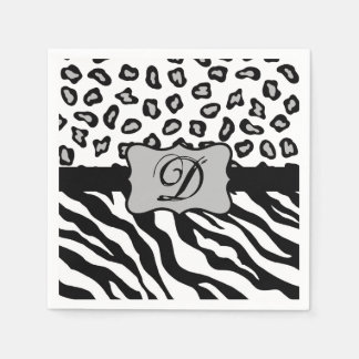 Black White Zebra Leopard Skin Monogram Pappersservett