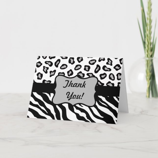 Black & White Zebra och Cheeta Skin Tack Anpassnin Kort (Framsida)