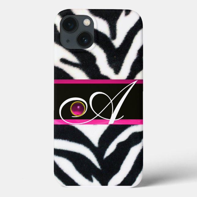 BLACK WHITE ZEBRA PÄLS FUCHSIA ROSA GEM MONOGRAM (Baksida)