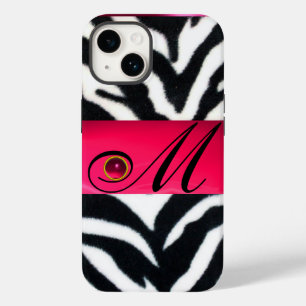 BLACK WHITE ZEBRA PÄLS FUCHSIA ROSA GEM MONOGRAM