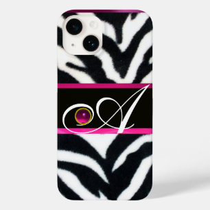 BLACK WHITE ZEBRA PÄLS FUCHSIA ROSA GEM MONOGRAM