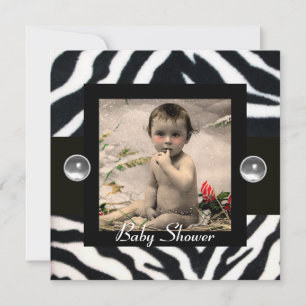 BLACK WHITE ZEBRA PÄLS Monogram fotomall Inbjudningar