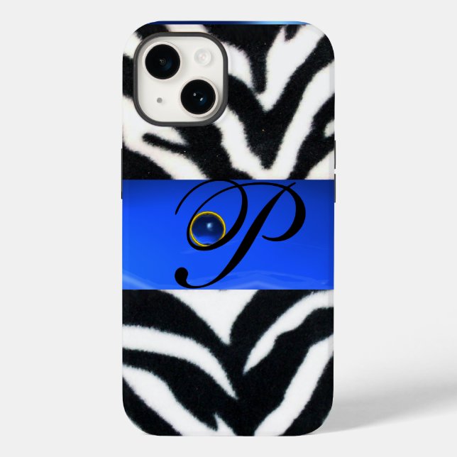 BLACK WHITE ZEBRA PÄLS SAPPHIRE BLUE GEM MONOGRAM (Baksida)