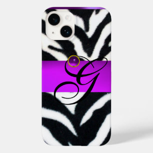 BLACK WHITE ZEBRA PÄLS VIOLET LILA GEM MONOGRAM