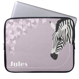 Black White Zebra Rosa Ivy add Namn Laptop Fodral