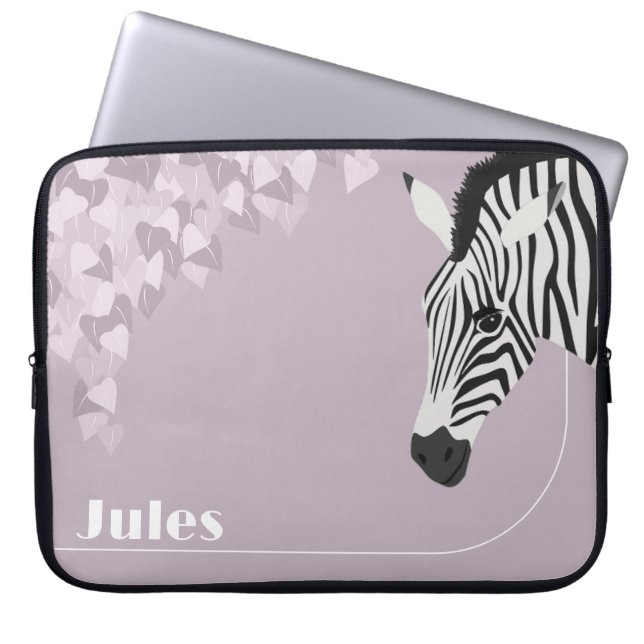 Black White Zebra Rosa Ivy add Namn Laptop Fodral (Framsidan)