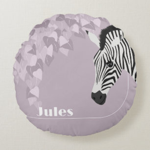 Black White Zebra Rosa Lila Ivy add Namn Rund Kudde