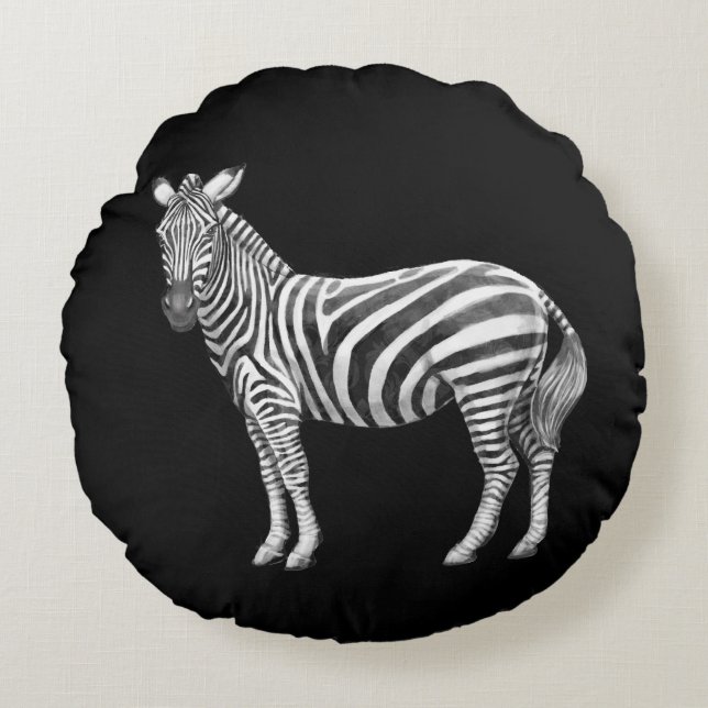 Black & White Zebra Rund Kudde (Framsidan)