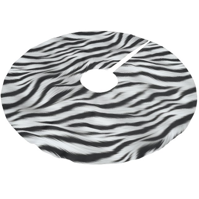 Black White Zebra tryck Animal Safari Julgransmatta Borstad Polyester (Vinklad)