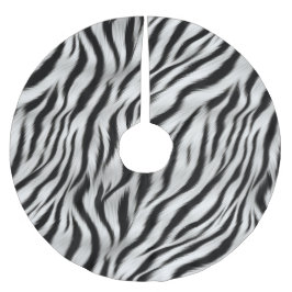 Black White Zebra tryck Animal Safari Julgransmatta Borstad Polyester
