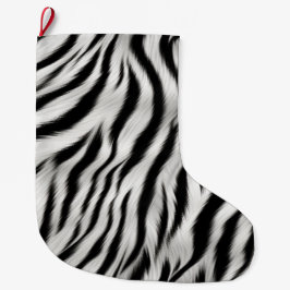 Black White Zebra tryck Animal Safari Stor Julstrumpa