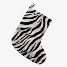 Black White Zebra tryck Animal Safari Stor Julstrumpa