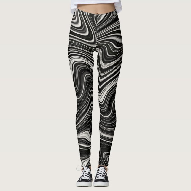Black & White Zebra Vågigt Abstraction Leggings (Framsida)