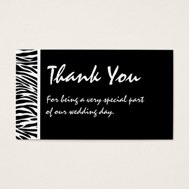 Black White Zebra Wedding Favor Märkre Visitkort (Framsidan)