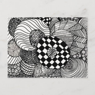 Black & White Zen Doodle Teckning Vykort