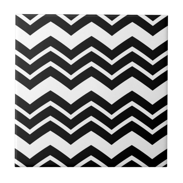 Black White Zigzag Chevron Mönster Design Kakelplatta (Framsidan)