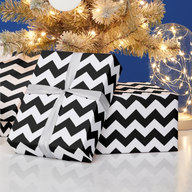 Black White Zigzag Chevron Mönster Presentpapper (Helgdagar)