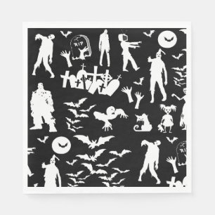 Black & White Zombie Collage Halloween Pappersservett