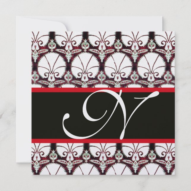 BLACK WHITRED RED DAMASK CARNATIONS MONOGRAM Ice Inbjudningar (Framsida)
