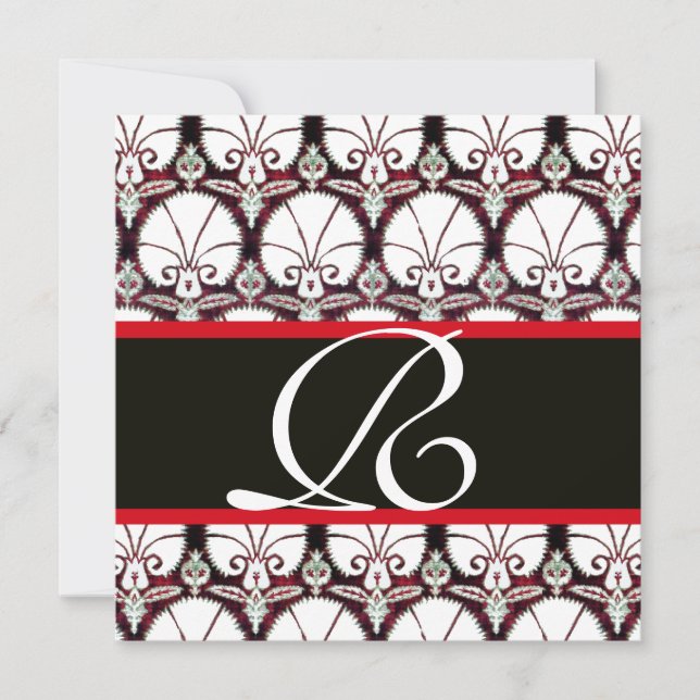BLACK WHITRED RED DAMASK CARNATIONS MONOGRAM INBJUDNINGAR (Framsida)