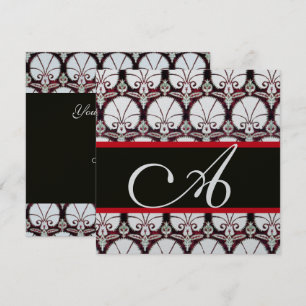 BLACK WHITRED RED DAMASK CARNATIONS MONOGRAM Silve Inbjudningar