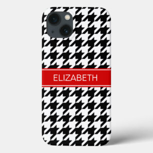 Black Wht Houndstooth #2 Red Namn Monogram