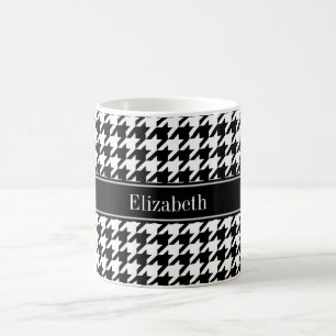 Black Wht Houndstooth Black Namn Monogram Kaffemugg