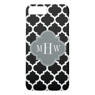 Black Wht Moroccan #5 Charcol 3 Initial Monogram