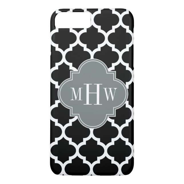 Black Wht Moroccan #5 Charcol 3 Initial Monogram Case-Mate iPhone Skal (Baksida)