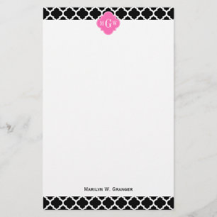 Black Wht Moroccan #5 Shock rosa #2 Namn Monogram Brevpapper