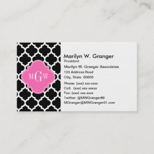 Black Wht Moroccan #5 Shock rosa #2 Namn Monogram Visitkort