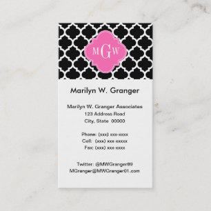 Black Wht Moroccan #5 Shock rosa #2 Namn Monogram Visitkort