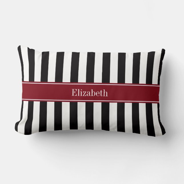 Black Wht Rand Burgundy Ribbon Namn Monogram Lumbarkudde (Framsida)