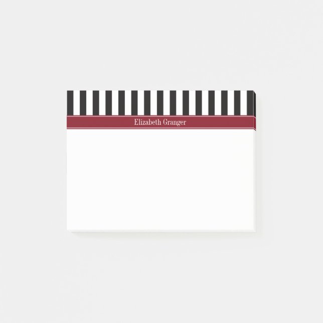 Black Wht Rand Burgundy Ribbon Namn Monogram Post-it Block (Framsida)